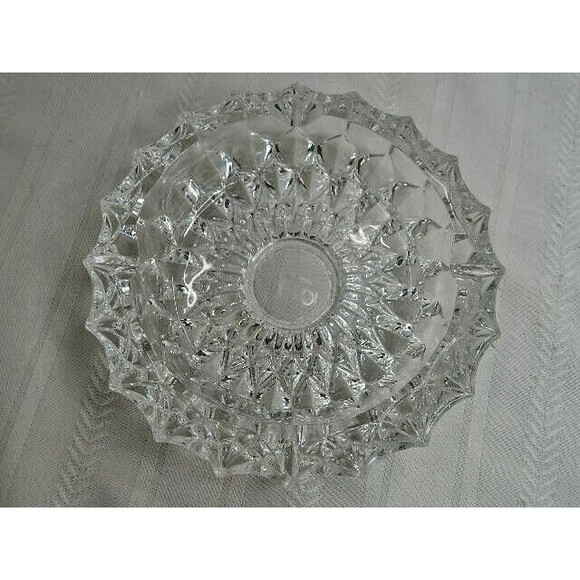 Vtg Clear Crystal Cut Glass 7" Round Heavy Cigar /Cigarette Ashtray Starburst - Picture 1 of 6